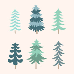 Hand drawn set of Christmas trees. Holidays background. Vector illustration. Design element