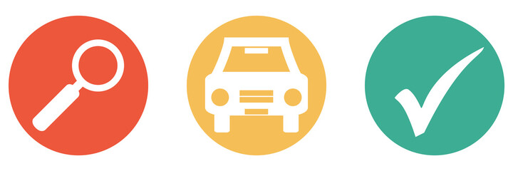 Bunter Banner mit 3 Buttons: Autos suchen finden und mieten oder kaufen
