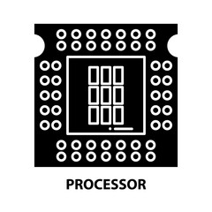 processor icon, black vector sign with editable strokes, concept illustration