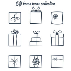 Vector icon set of gift boxes isolated on the white background.