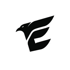eagle falcon with Letter E logo design template 