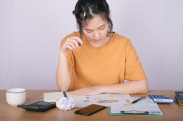 Close up accountant auditing accounting reports, profit and loss data, analytical graph marketing...