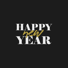Happy new year typography sign. Vector Lettering Composition. Holiday design for greeting card.