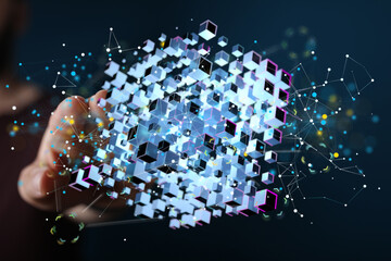 small data Cloud technology. Polygonal wireframe art looks like constellation