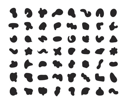 Set of abstract organic irregular shapes. Random black blobs, Random pebble, drops silhouettes. Different ink blotch vector collection