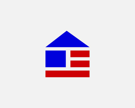 Abstract Home House Building Symbol Icon Logotype. Universal American Flag, Constraction, Apartment Icon Logo Design Vector Template Minimal Style Illustration Isolated On Light Background.