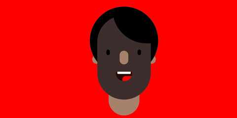 Young smiling dark skinned man. Black skinned head and neck of a man. Isolated on red background. Black history month concept