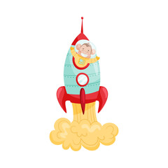 Cheerful Ape Character on Board of Space Rocket Vector Illustration