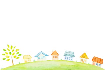 シンプルな水彩の町並みイラスト