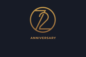 Number 72 logo, gold line circle with number inside, usable for anniversary and invitation, golden number design template, vector illustration