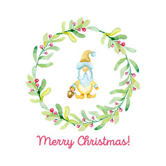 Watercolor illustration of cute christmas gnomes