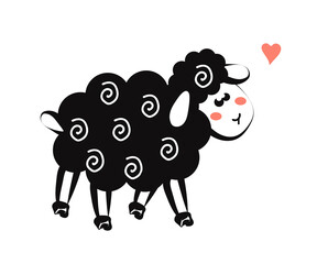 Cute black lamb on a white background. cartoon. Vector illustration.