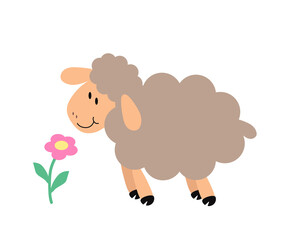 Cute lamb on a white background. Cartoon. Vector illustration.