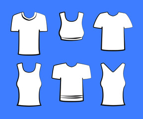 Various T-shirts in the background. Collection. Vector illustration.