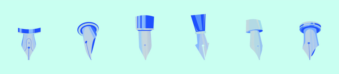 set of pen nib cartoon icon design template with various models. vector illustration isolated on blue background