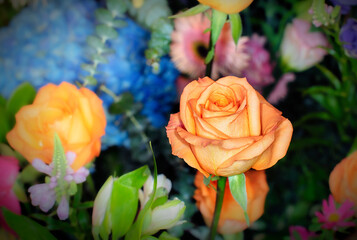 Close-up of a mixed bouquet of roses,summer flowers background.