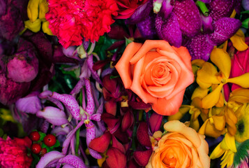 Close-up of a mixed bouquet of roses,summer flowers background.