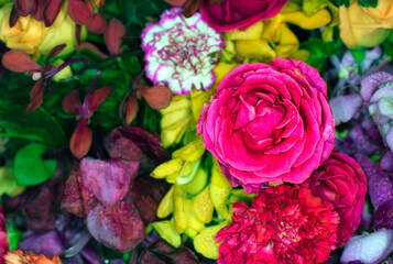 Close-up of a mixed bouquet of roses,summer flowers background.