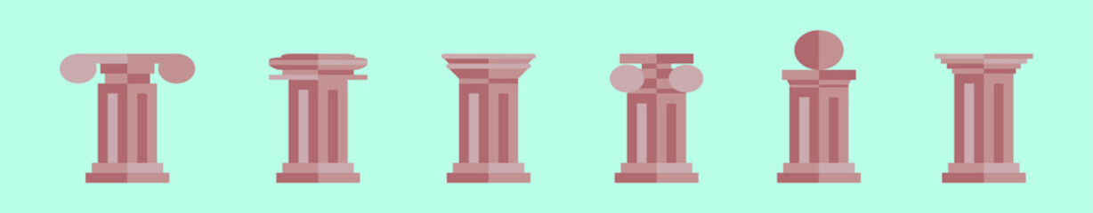 set of roman pillars cartoon icon design template with various models. vector illustration isolated on blue background