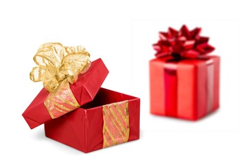 Cute gift box on white background