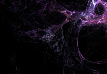 Blue and lilac color of abstract electrical impulse on dark background. Black holes in substance.