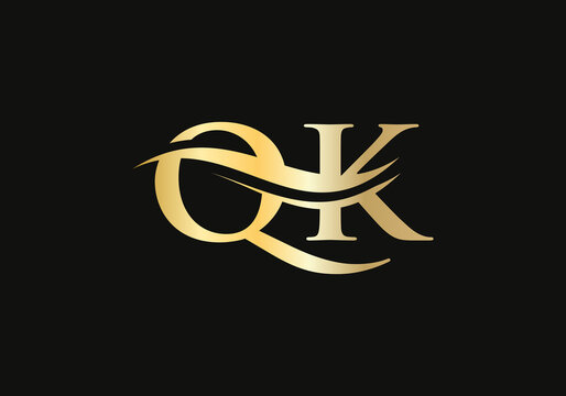 QK Letters Logo Design for business and company identity. Creative QK letter with luxury concept. Water Wave QK Logo Vector. 