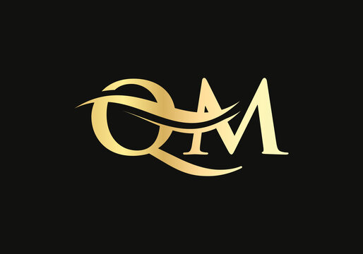 Minimalist Letter QM Logo Design with water wave concept. QM letter logo design