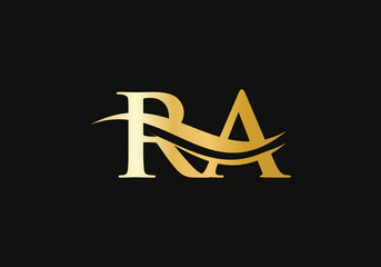 Minimalist Letter RA Logo Design with water wave concept. RA letter logo design - obrazy, fototapety, plakaty