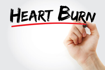 Heart Burn text with marker, concept background