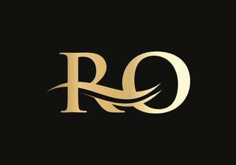 RO Logo Design for business and company identity. Creative RO letter with luxury concept. Water Wave RO Logo Vector.  - obrazy, fototapety, plakaty