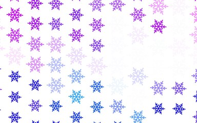 Light Pink, Blue vector texture with colored snowflakes, stars.