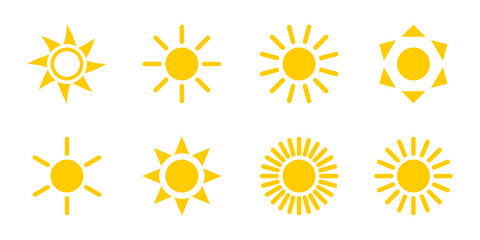 Vector Sun collection. Sun vector icons, isolated. Sun different shapes in modern simple flat design. Vector illustration