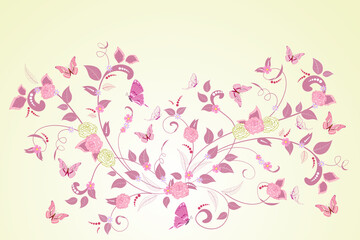ornate floral border with roses and butterflies for your design