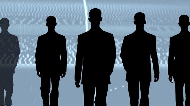 Silhouetted businessman walking with glitching background
