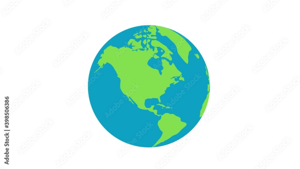 Poster flat design spinning earth isolated on black. animation of planet earth. flat design