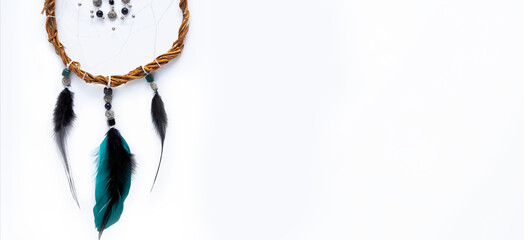 A long white banner with space for text on the right. Part of the Dreamcatcher, made of willow...