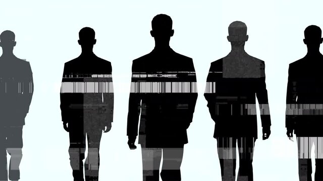Silhouetted businessman walking with glitching background