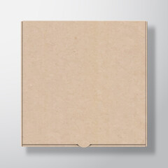 Craft Cardboard Pizza Box Container Template. Realistic Carton Texture Paper Packaging Mock Up with Soft Shadow. Isolated