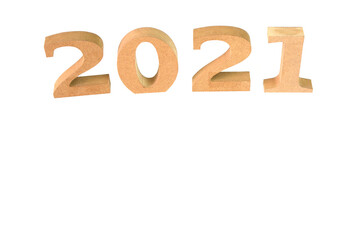 2021 new year greeting card. 2021 wooden numbers, isolated on white background.