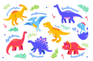 Verschillende dinosaurussen - set karakters in platte ontwerpstijl