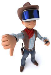 Fun 3D Illustration of a cowboy with a VR Helmet
