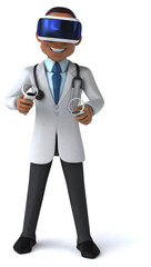 Fun 3D Illustration of a doctor with a VR Helmet