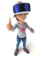 Fun 3D Illustration of a teenage girl with a VR Helmet