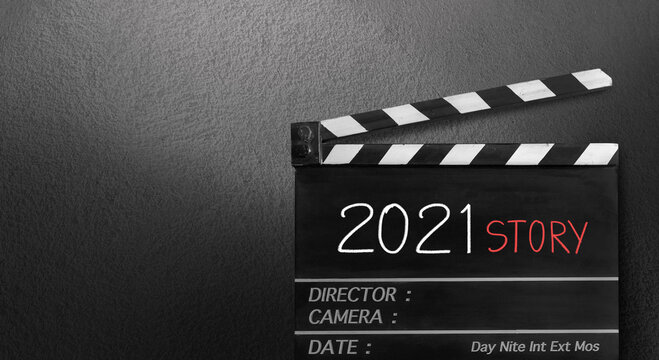 2021 story.title text on film slate for film maker.storytelling concept.