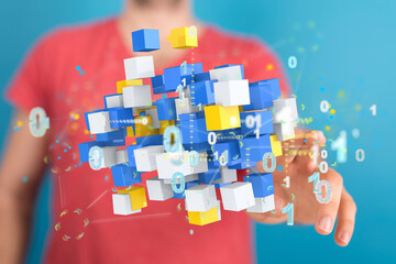 Cloud technology. Polygonal wireframe art looks like constellation