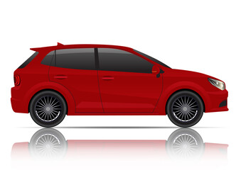 Realistic red hatchback car
