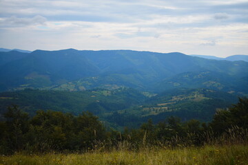 Mountain landscape from top of mountain in the Carpathians