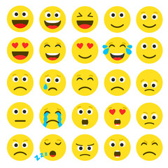 Set of cute smiley emoji flat icon, vector illustration.