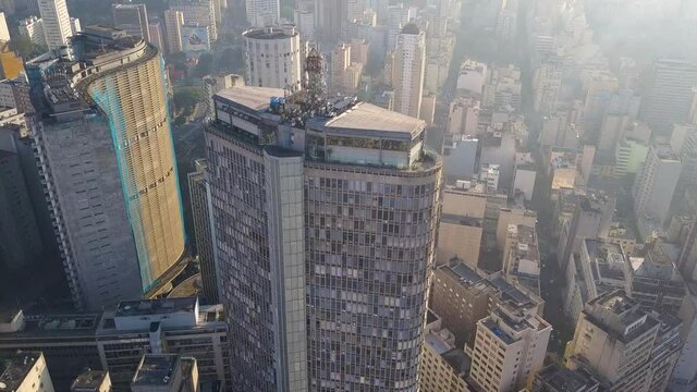 flight near classical buildings on city centre of S&atilde;o Paulo top view