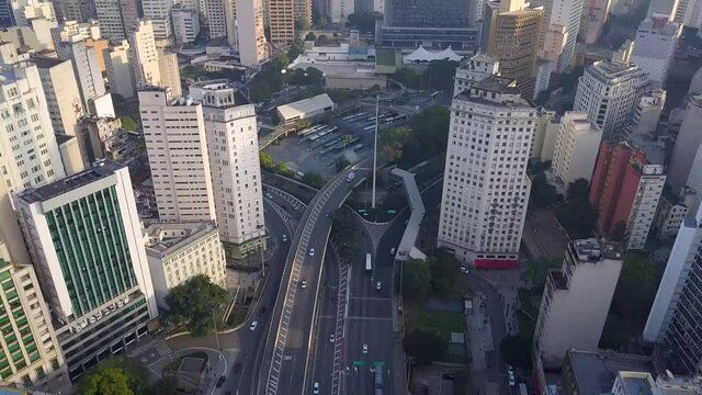 flight over republica near teatro municipal on city centre of S&atilde;o Paulo